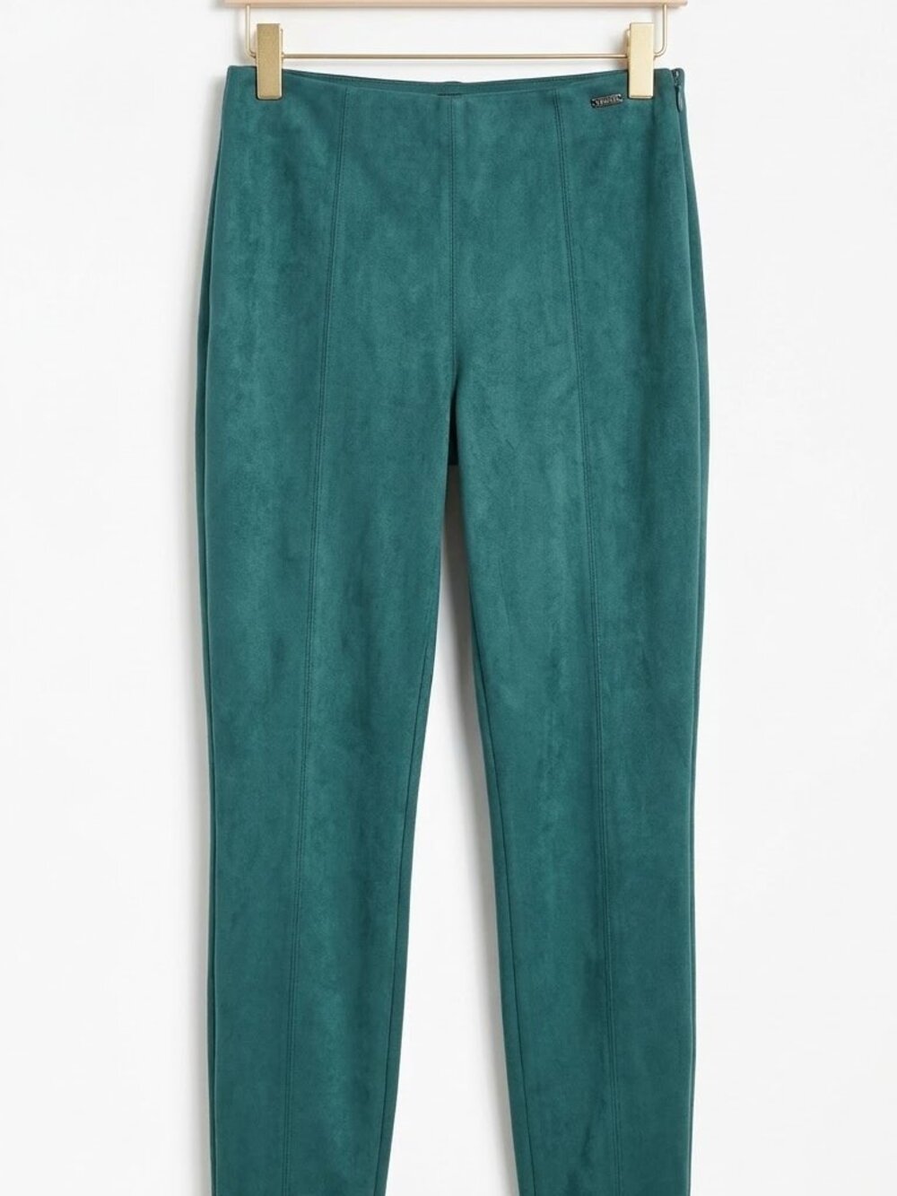 UESS Women S Faux Suede Skinny Pants Dark Teal Green High Rise Side Zip Stretch